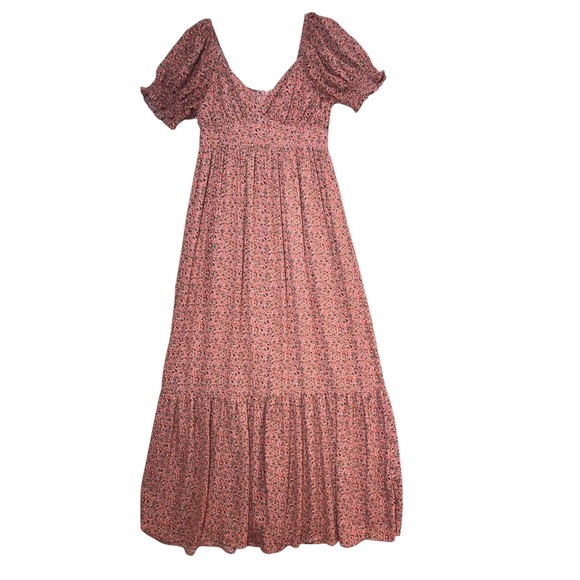 PinkBlush Floral Maxi Dress M Puff Sleeve Sweetheart Tiered Milkmaid Soft Girl - Picture 4 of 13